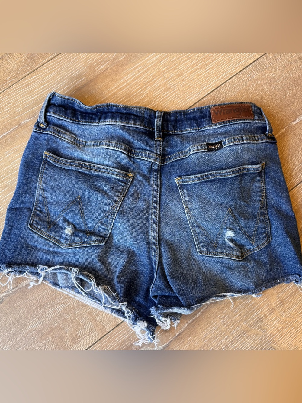 Wrangler Dark Blue Denim Frayed Hem Women's Shorts